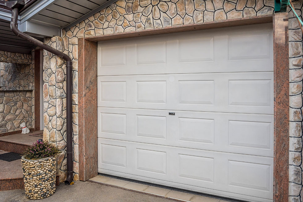 side view of a white garage door