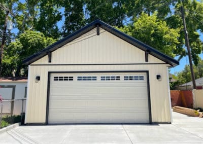 Tan detached garage