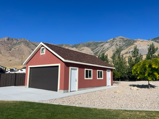 Tan Detached Garage